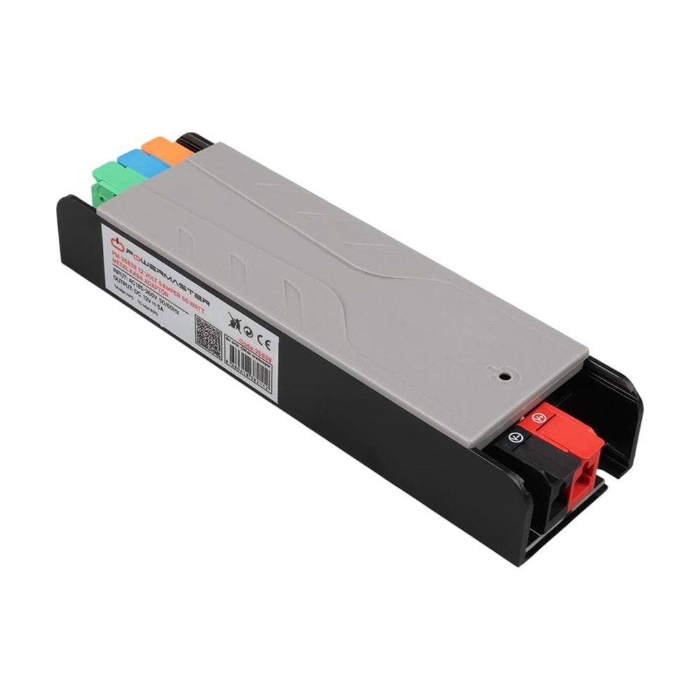 POWERMASTER PM-26838 12 VOLT 5 AMPER 60 WATT SLİM METAL KASA ADAPTÖR 148X43X27MM