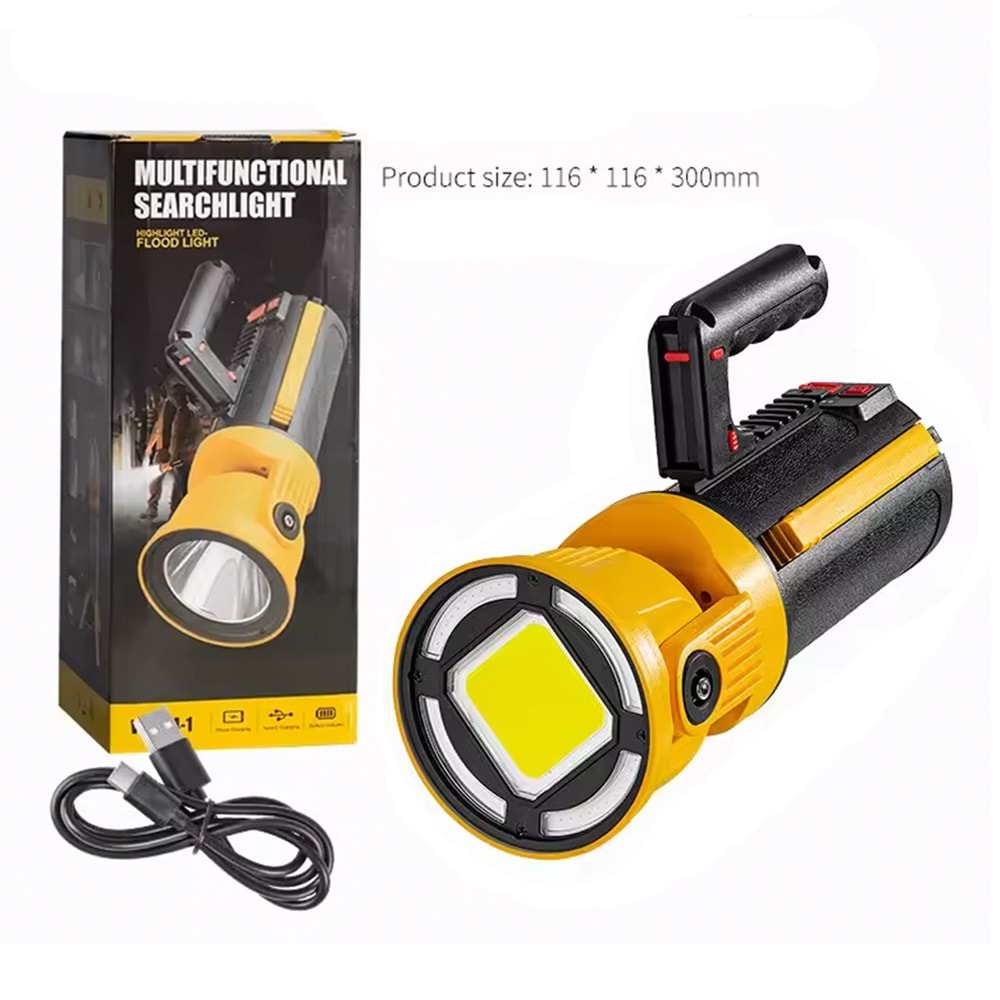POWERMASTER MX-W5164-3 KIRMIZI MAVİ ÇAKARLI COB LEDLİ ŞARJLI KAMP EL FENERİ IŞILDAK