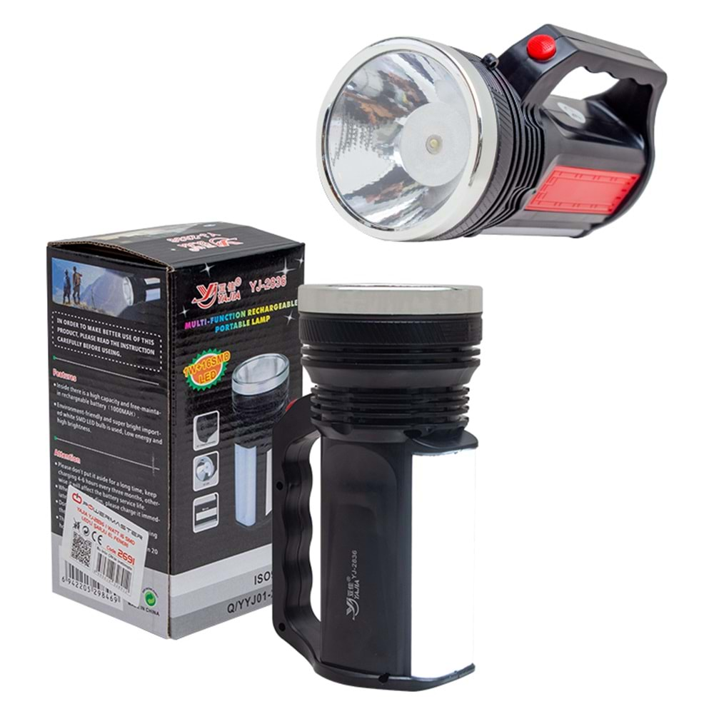 POWERMASTER YAJIA YJ-2836 1 WATT 16 SMD LED'Lİ ŞARJLI EL FENERİ