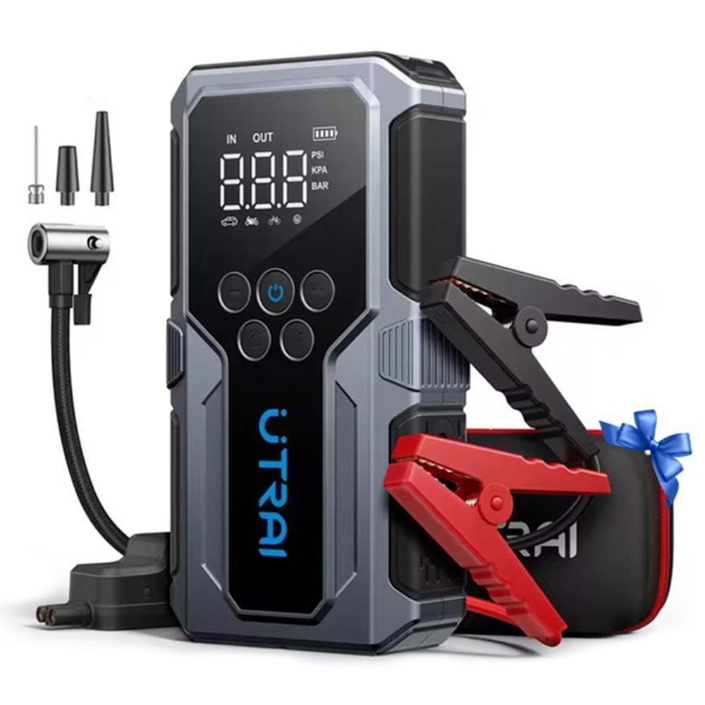 UTRAI JS-9 12-24V AKÜ ŞARJ POWERBANK LASTİK HAVA KOMPRESÖRÜ ŞİŞİRİCİ TAŞINABİLİR DİJİTAL KABLOSUZ EL FENERİ
