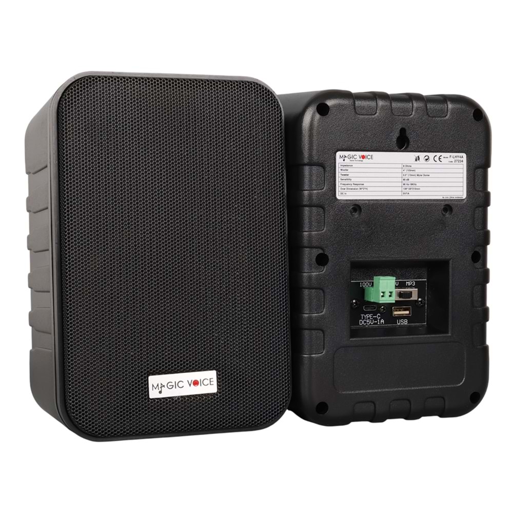 MAGICVOICE F-LHY4A 10 CM 4'' 10 W (MAX:150W) SİYAH ÇİFTLİ USB'Lİ TRAFOLU SÜTUN HOPARLÖR (2'Lİ TAKIM)