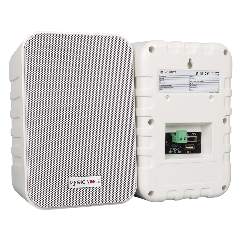 MAGICVOICE F-LHY4A 10 CM 4'' 10 W (MAX:150W) BEYAZ ÇİFTLİ USB'Lİ TRAFOLU SÜTUN HOPARLÖR (2'Lİ TAKIM)