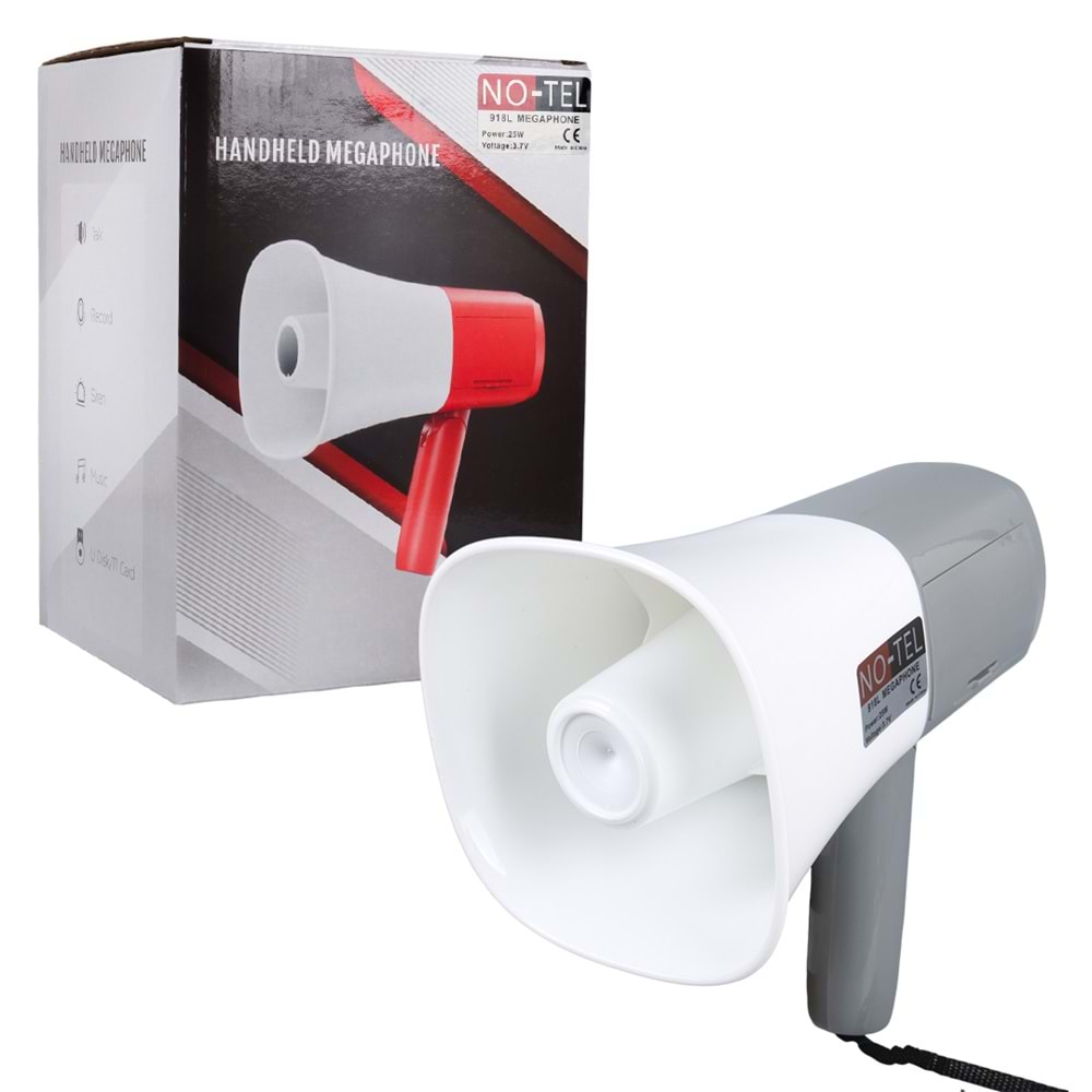 NOTEL 918L 25 WATT BLUETOOTH-USB-SİREN-SES KAYIT ÖZELİKLİ DAHİLİ BATARYALI MİNİ EL TİPİ MEGAFON