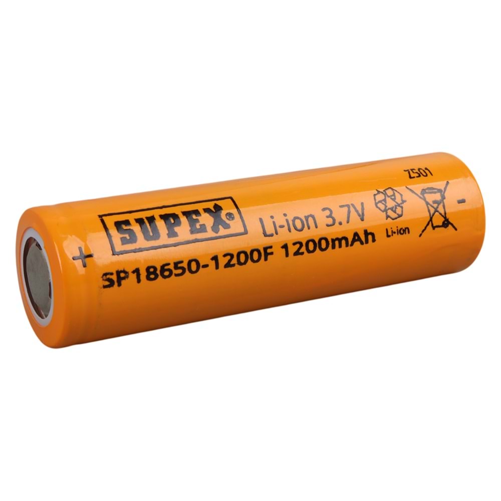 SUPEX SP 18650-1200F 3.7 VOLT LI-ION 1200 MAH DÜZ KAFA (BAŞLIKSIZ) ŞARJLI PİL