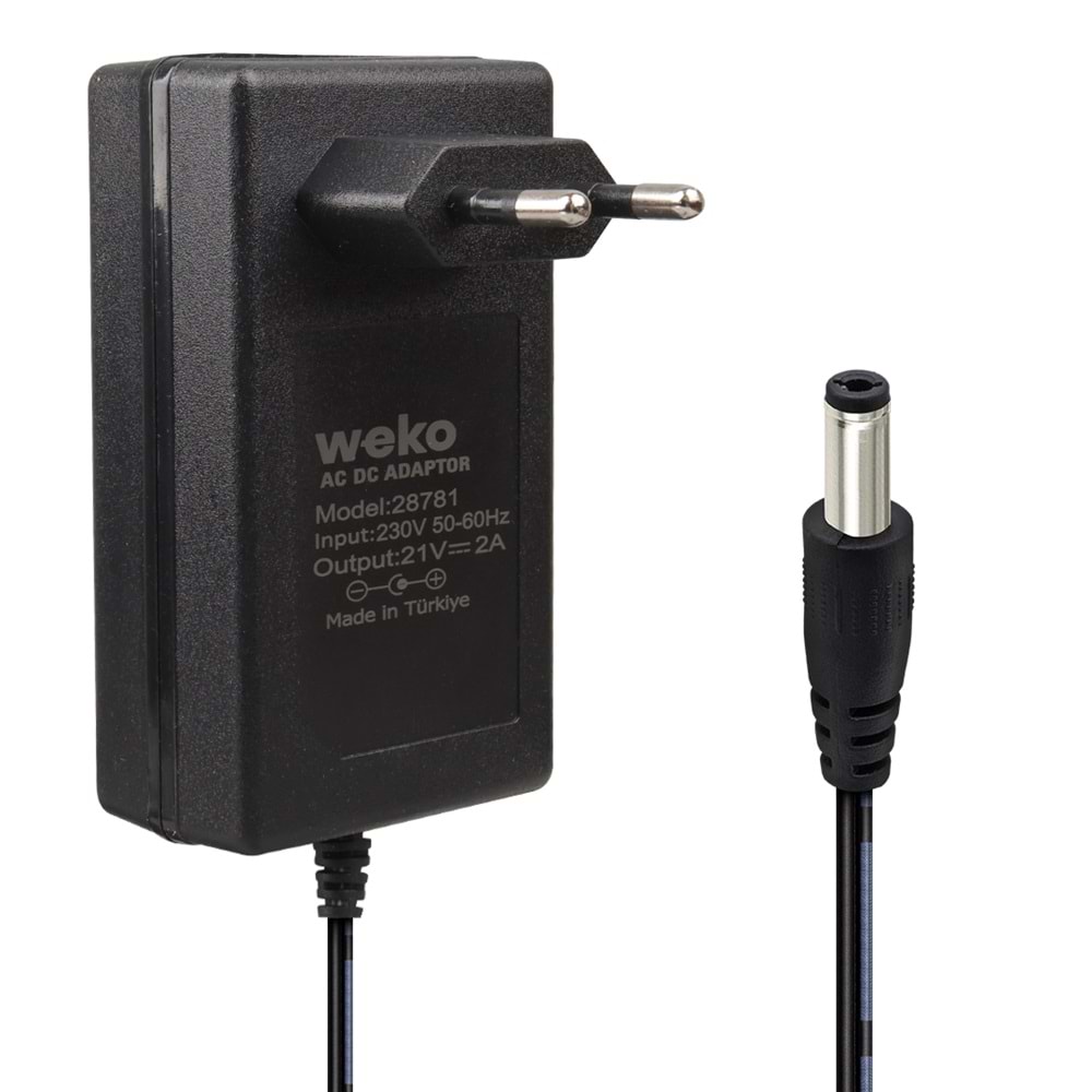 WEKO 21 VOLT - 2 AMPER 5.5*2.5 UÇLU KIRMIZI YEŞİL LEDLİ PRİZ TİPİ ŞARJLI MATKAP ADAPTÖRÜ