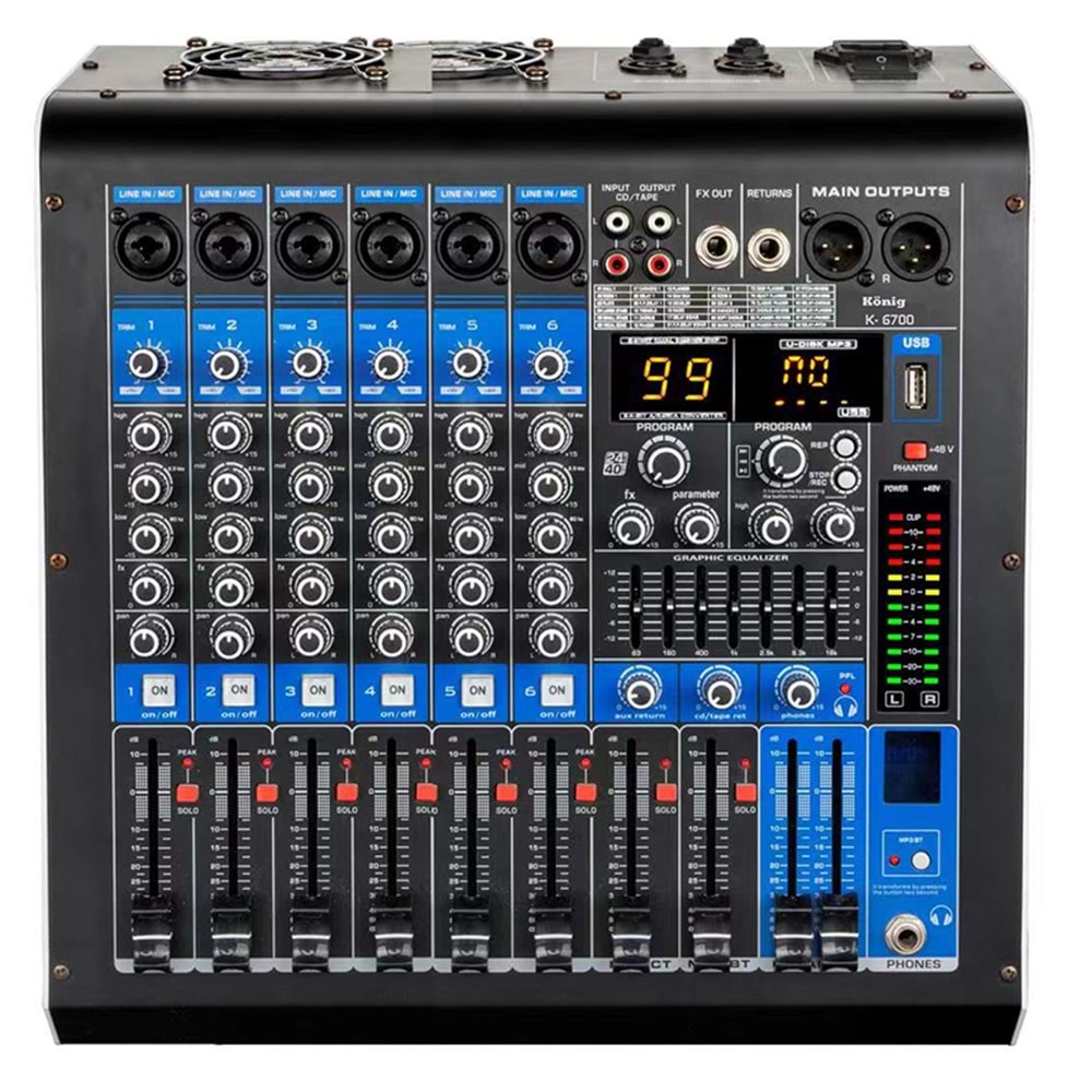KÖNİG KA-6700 P 6 KANAL 2X350 WATT USB/SD/BLUETOOTH POWER MIXER