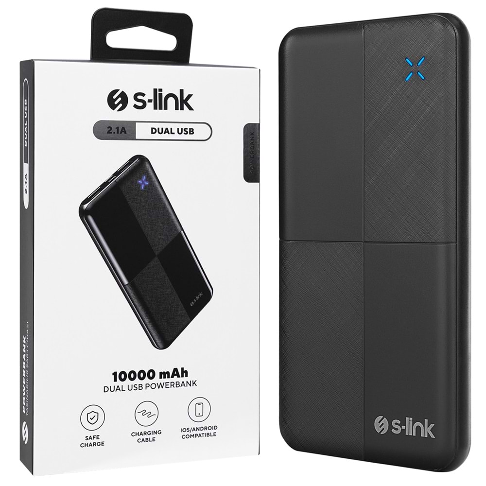 S-LINK IP-G12N 10000MAH MİCRO+USB+ TYPE-C GİRİŞ+ÇIKIŞ SİYAH TAŞINABİLİR PİL ŞARJ CİHAZI POWERBANK