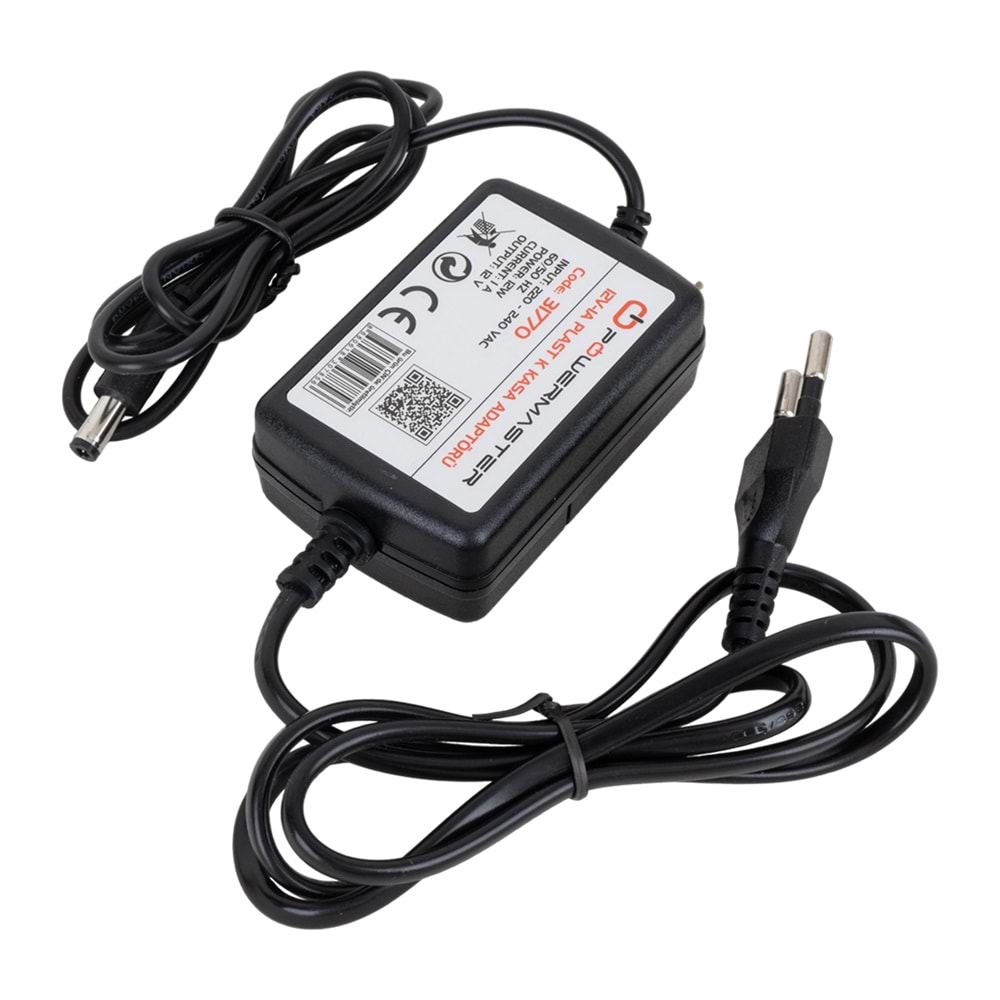 POWERMASTER PM-31770 12 VOLT - 1 AMPER - 12 WATT 5.5*2.5 UÇLU İKİ UCU KABLOLU MASAÜSTÜ ADAPTÖR