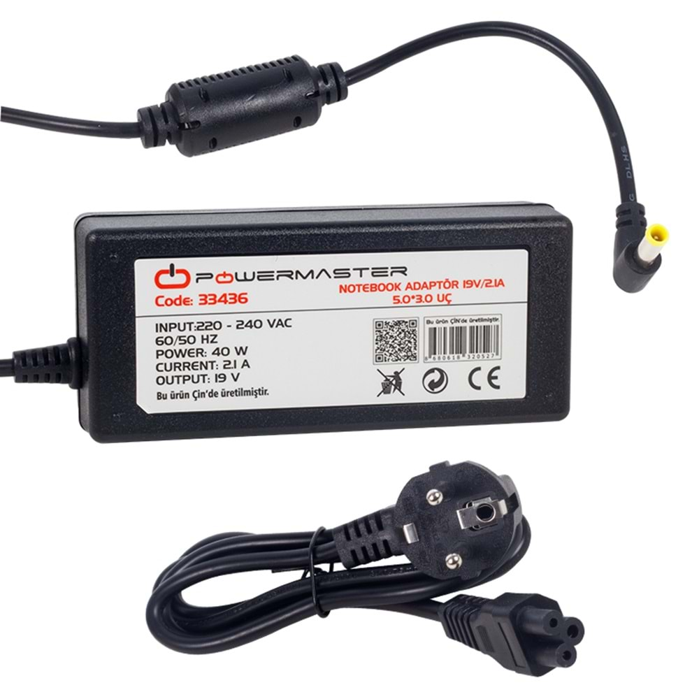 POWERMASTER PM-33436 19 VOLT - 2.1 AMPER 5.0*3.0 UÇLU SAMSUNG NOTEBOOK ADAPTÖR