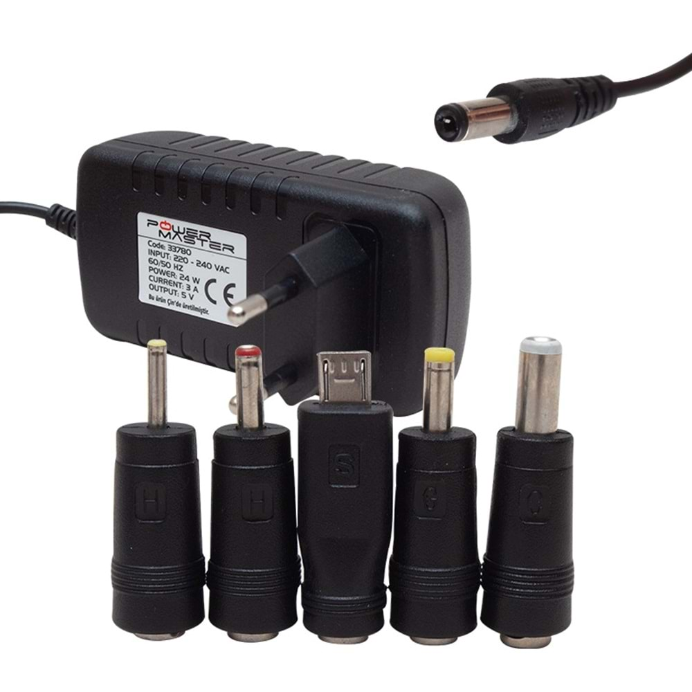 POWERMASTER PM-33780 5 VOLT - 3 AMPER - 15 WATT 5 UÇLU UNIVERSAL ÇOK AMAÇLI ADAPTÖR