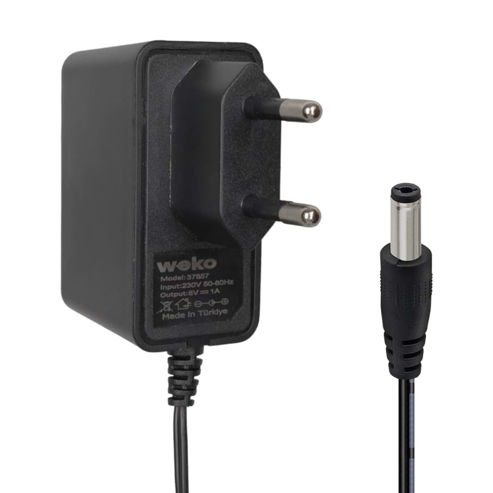 WEKO 8 VOLT - 1 AMPER 5.5*2.5 L UÇLU YERLİ ÜRETİM PRİZ TİPİ ADAPTÖR