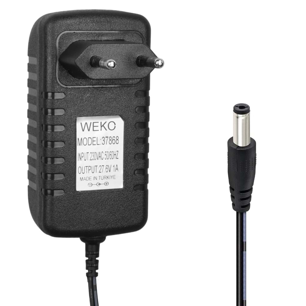 WEKO 27.6 VOLT - 1 AMPER 5.5*2.5 UÇLU LEDLİ YERLİ ÜRETİM PRİZ TİPİ DİKEY SÜPÜRGE ŞARJ ADAPTÖRÜ