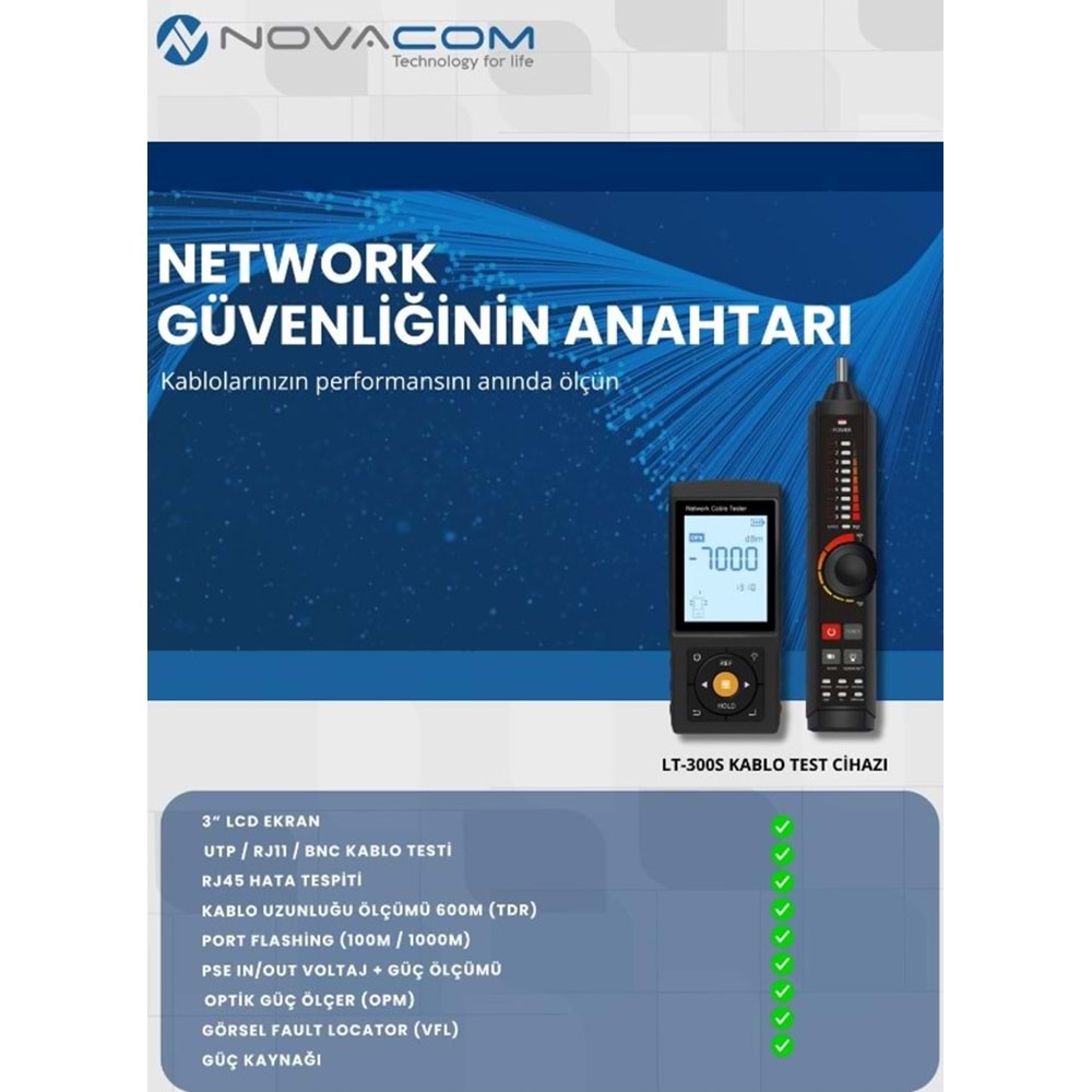NOVACOM LT-300S 3'' LCD EKRANLI TDR METRAJ - PSE VOLTAJ - FİBER OPTİK KABLO TEST CİHAZI