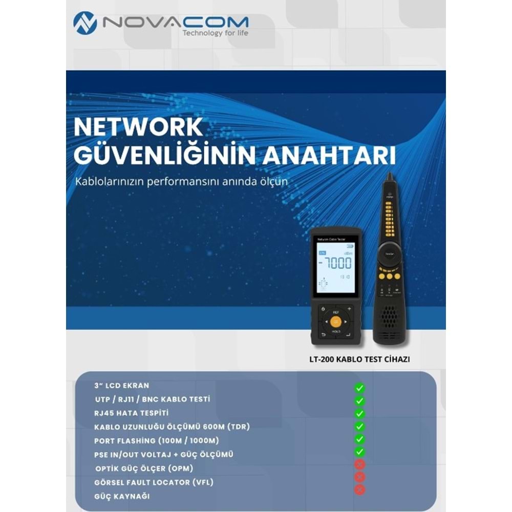 NOVACOM LT-200S 3'' LCD EKRANLI TDR METRAJ - PSE VOLTAJ - NETWORK KABLO TEST CİHAZI