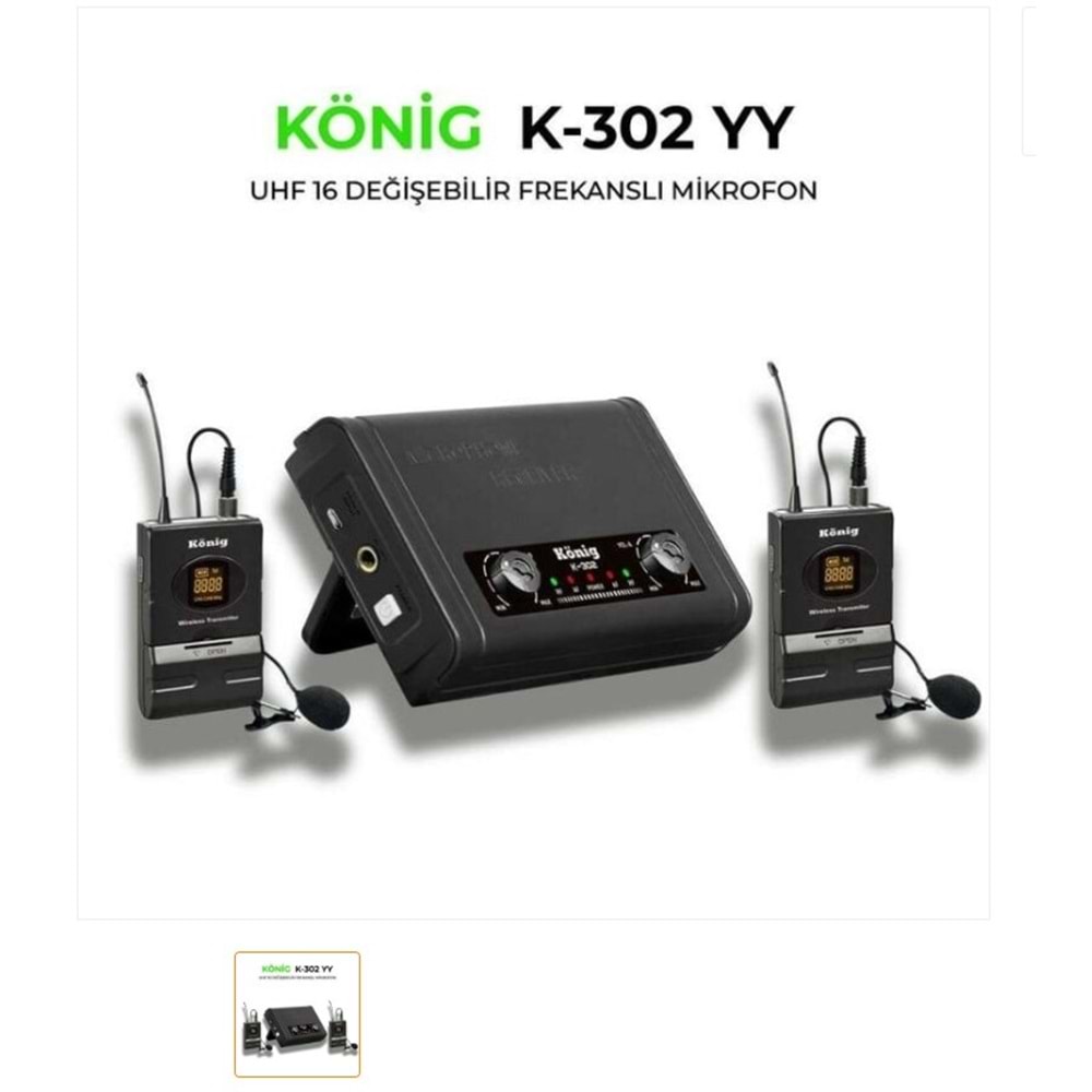 KÖNİG K-302 YY UHF-SABİT-ÇİFT KANAL 2 YAKA TELSİZ MİKROFON