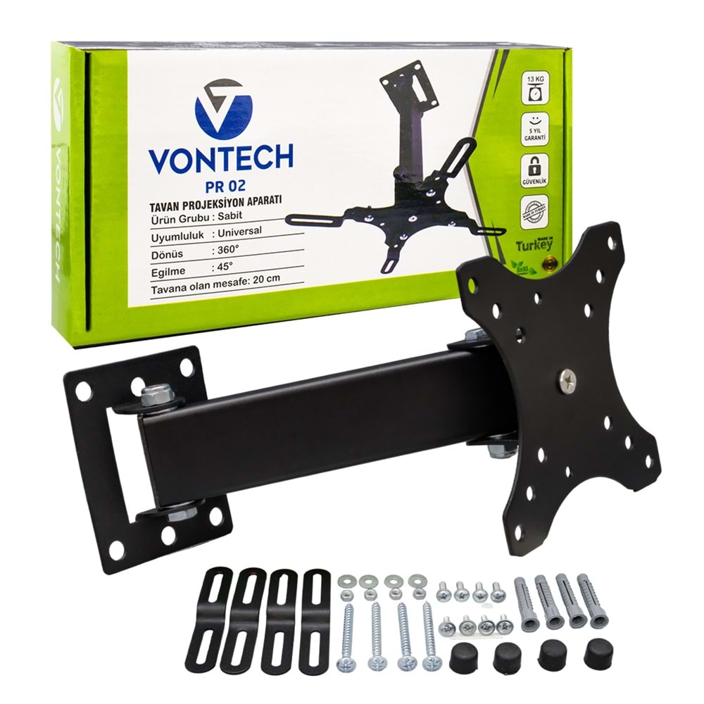 VONTECH PR-02 20 CM 360* TELESKOPİK TAVAN PROJEKSİYON ASKI APARATI