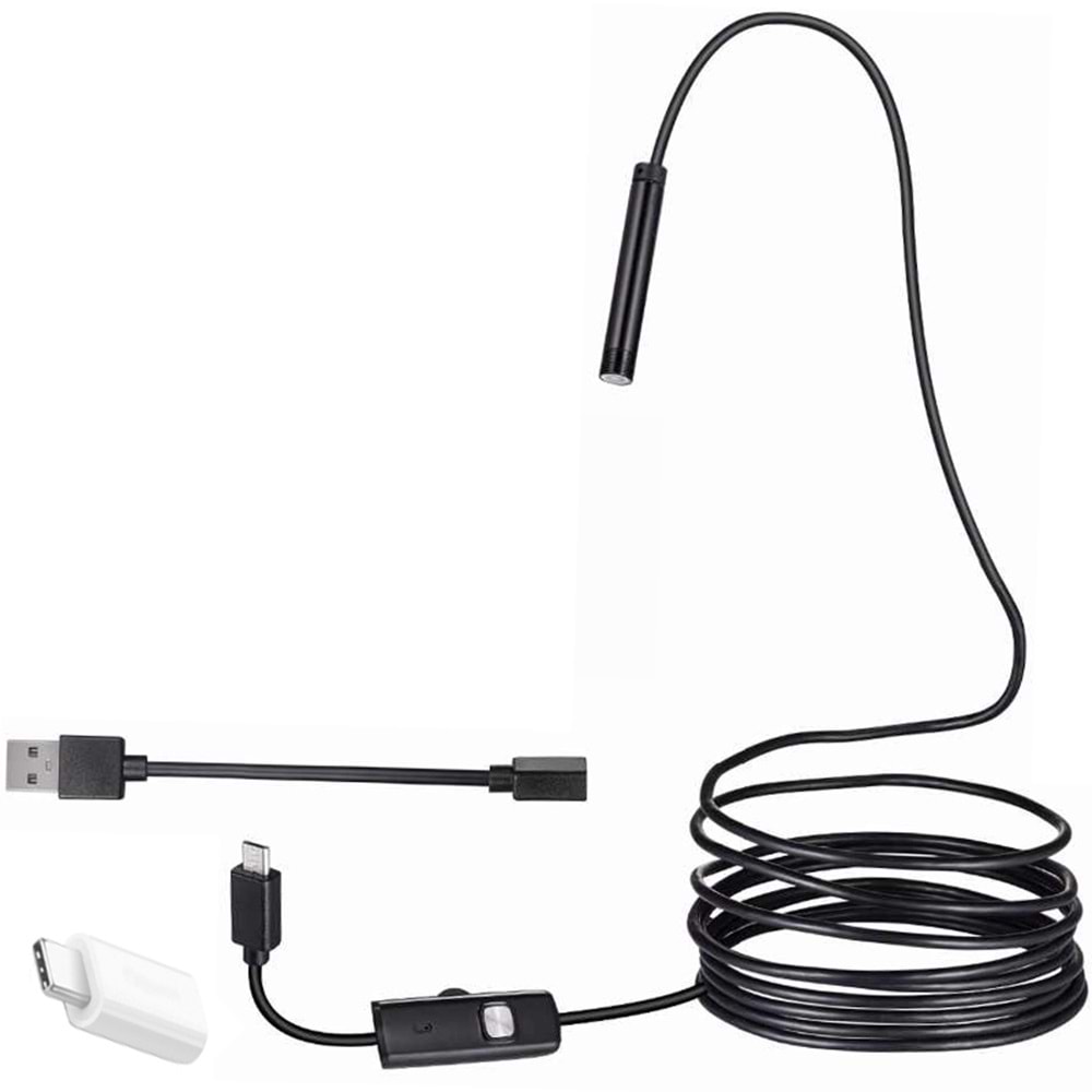 POWERMASTER 3IN1 MICRO USB+TYPE-C+USB A) ANDROID UYUMLU 8 MM IŞIKLI 5 METRE ENDOSKOP YILAN KAMERA