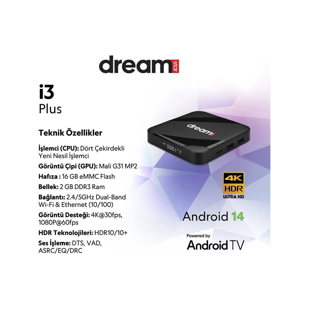 Dreamstar I3 Plus Android Tv Box | Android 14 | Ses Komut Desteği | 6k Ultra Hd