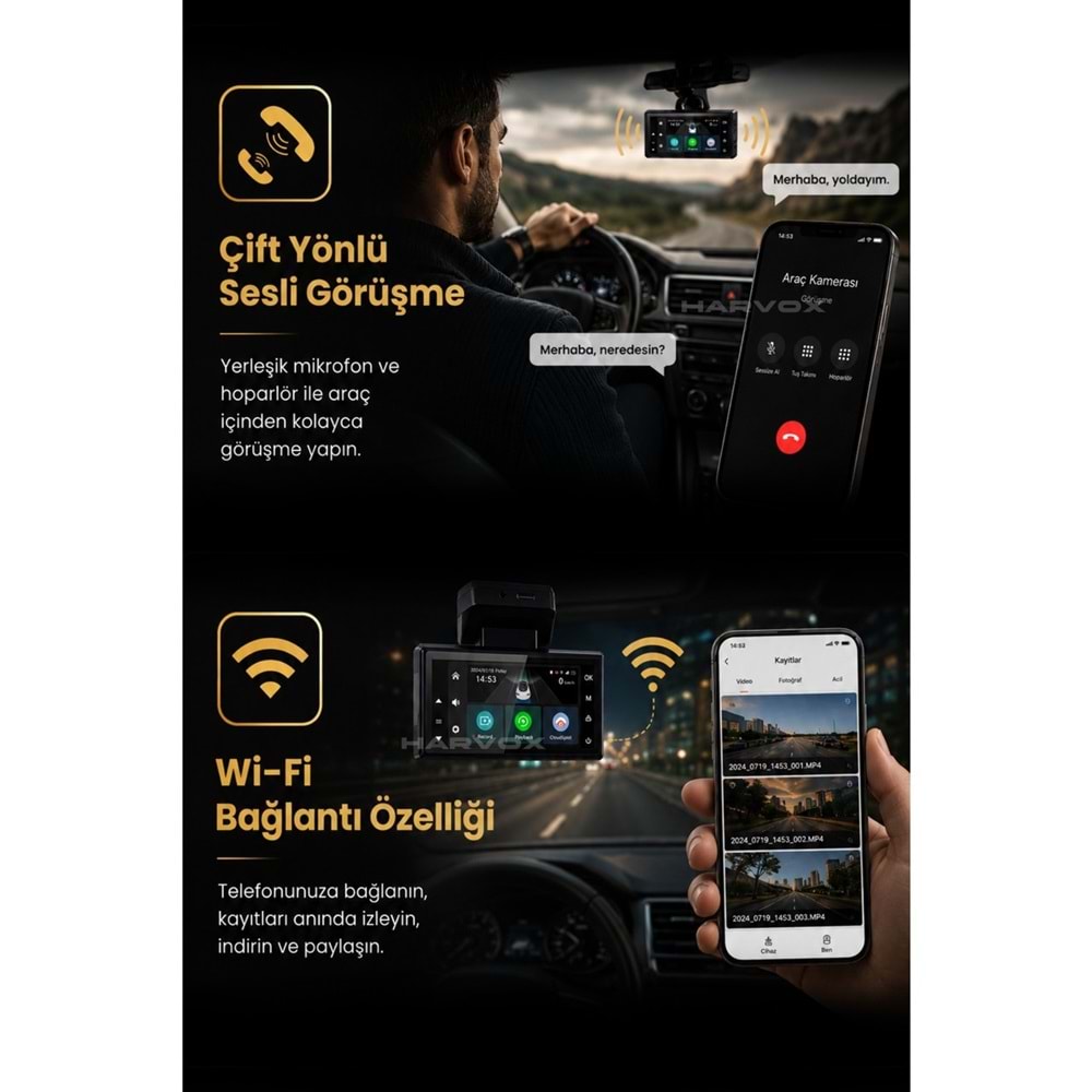 Harvox 2KPRO Araç Içi Kamera 2k Hd Görüntü Wifi Gps Özellikli Sim Kart Destekli Gece Görüşlü G-Sensör Araç Kamerası