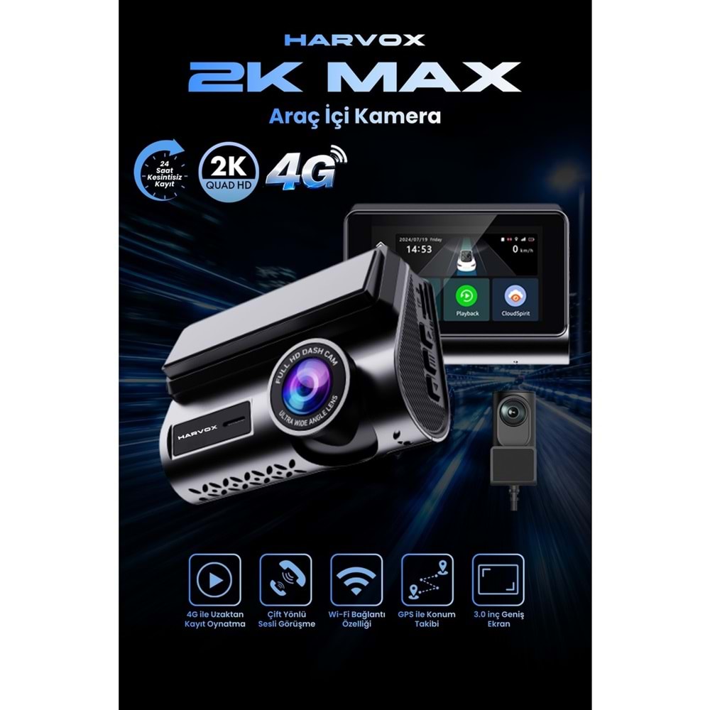 HARVOX 2kMAX Hd Görüntü Wifi Gps Özellikli Sim Kart Destekli Araç Kamerası