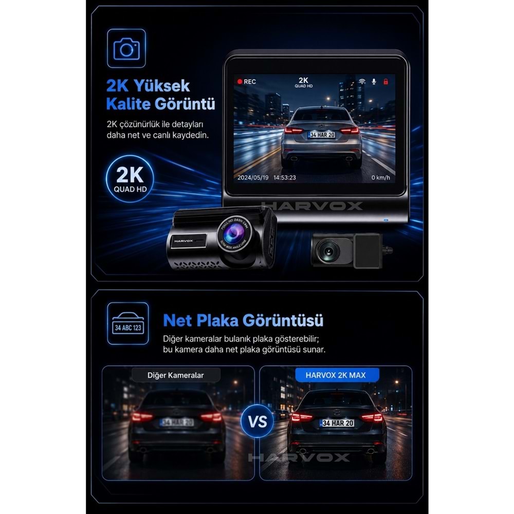 HARVOX 2kMAX Hd Görüntü Wifi Gps Özellikli Sim Kart Destekli Araç Kamerası