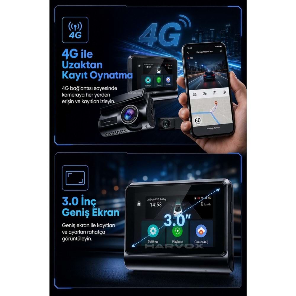 HARVOX 2kMAX Hd Görüntü Wifi Gps Özellikli Sim Kart Destekli Araç Kamerası