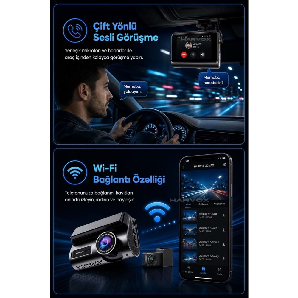 HARVOX 2kMAX Hd Görüntü Wifi Gps Özellikli Sim Kart Destekli Araç Kamerası