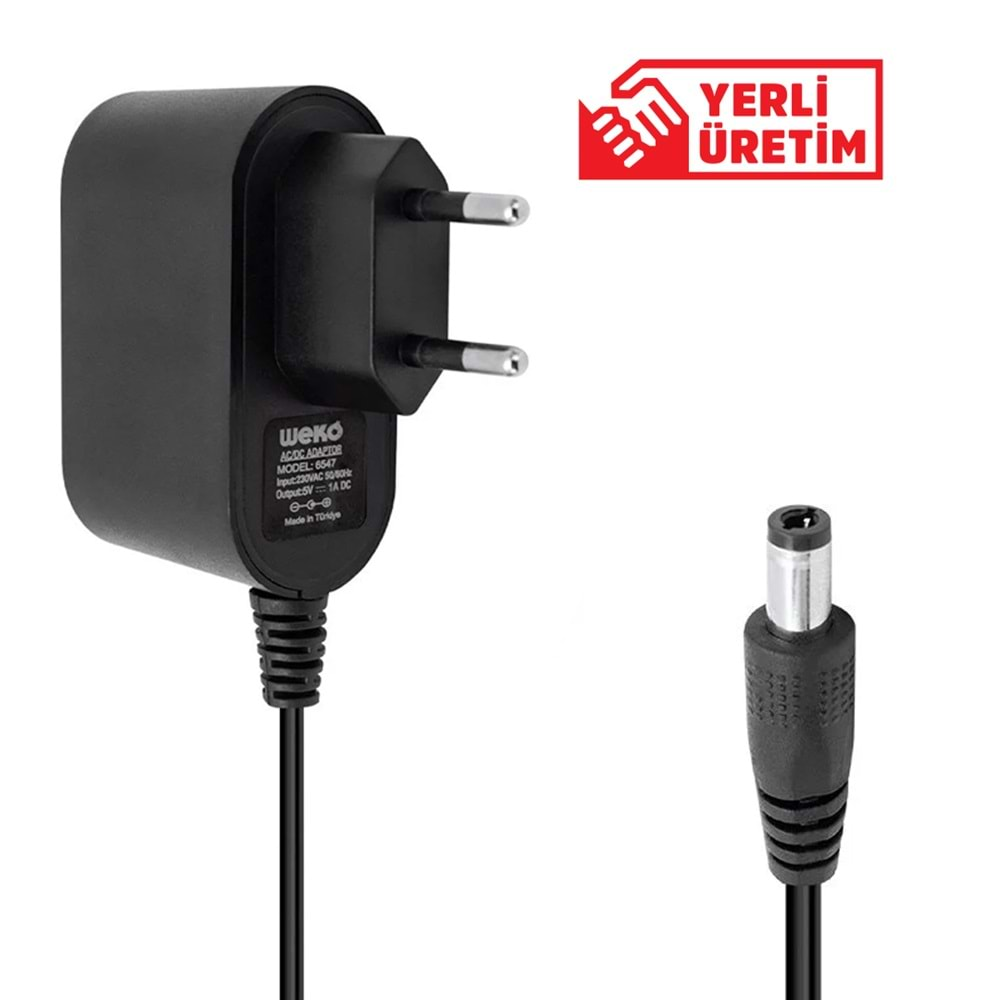 WEKO 5 VOLT - 1 AMPER 5.5*2.5 UÇLU PLASTİK KASA PRİZ TİP ADAPTÖR KUTUSUZ YERLİ ÜRETİM