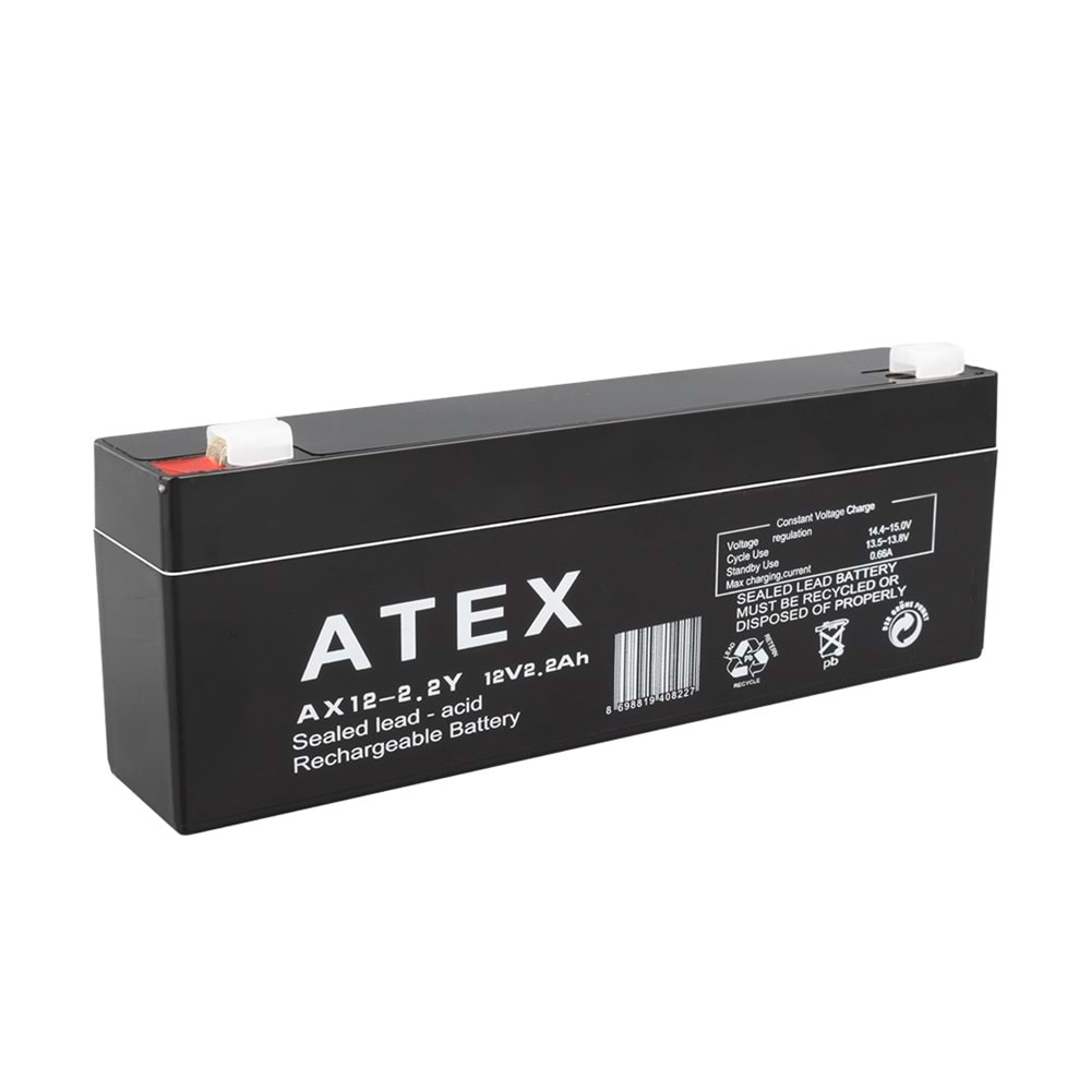 ATEX 12 VOLT - 2.2 AMPER YATIK UZUN AKÜ (178 X 34 X 60 MM)