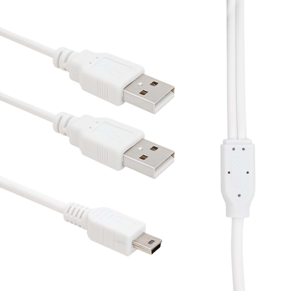 POWERMASTER USB 2 X ERKEK - MİNİ USB 5 PİN (2.0V) 1.5 METRE KABLO