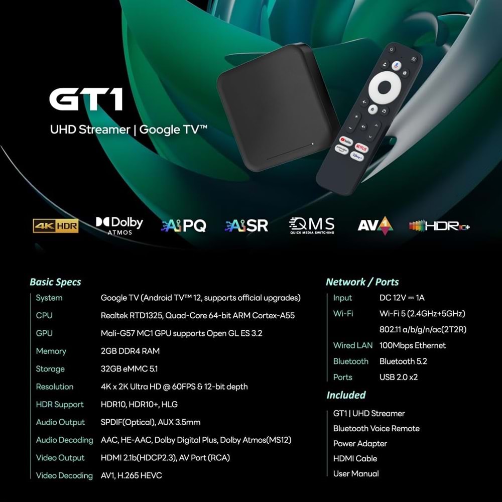 ALPSMART AS-GT1 2/32 GB Netflix Google TV