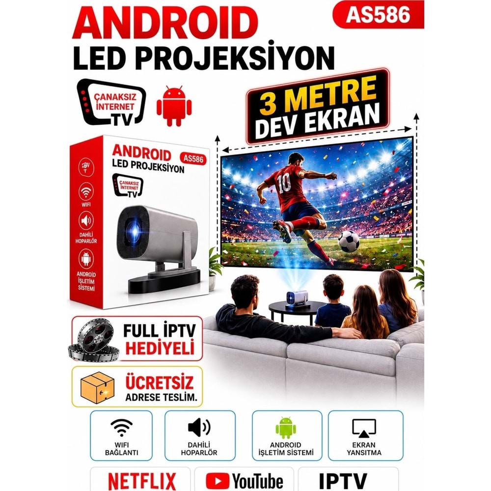 AS586 Taşınabilir Sinama Projeksiyon & Çanaksız Tv Izleme Projeksiyon 3.30M Genişliğinde Akıllı Projektör