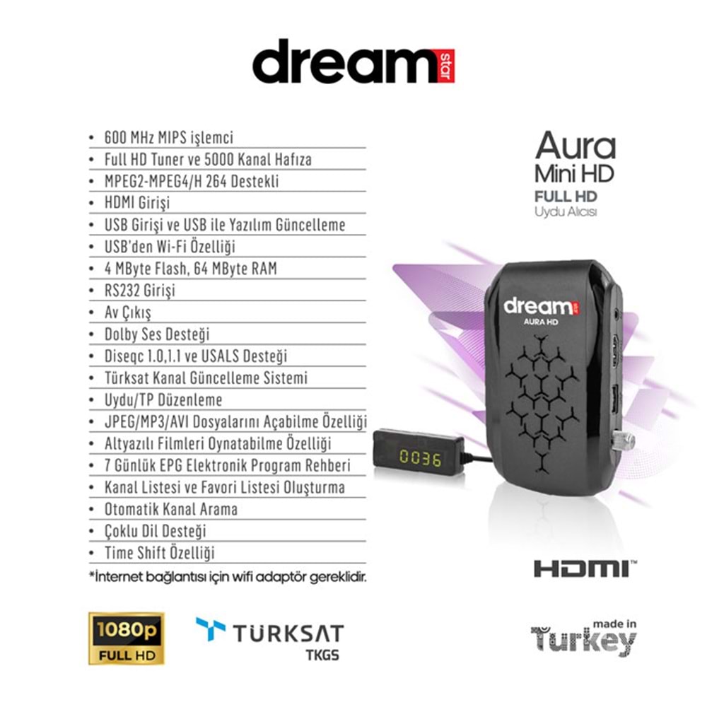 DREAMSTAR AURA MİNİ HD UYDU ALICISI