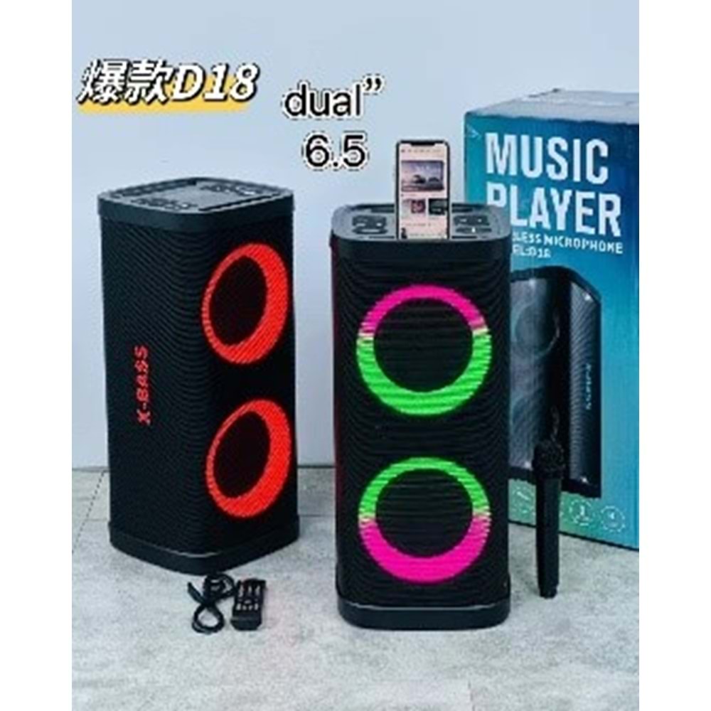 D18 Taşınabilir Kablosuz Bluetooth Hoparlör Siyah
