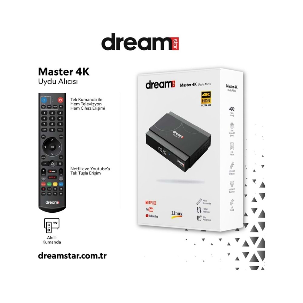 Dreamstar 4K Linux 8gb Hafıza Uydu Alıcısı Master 4K