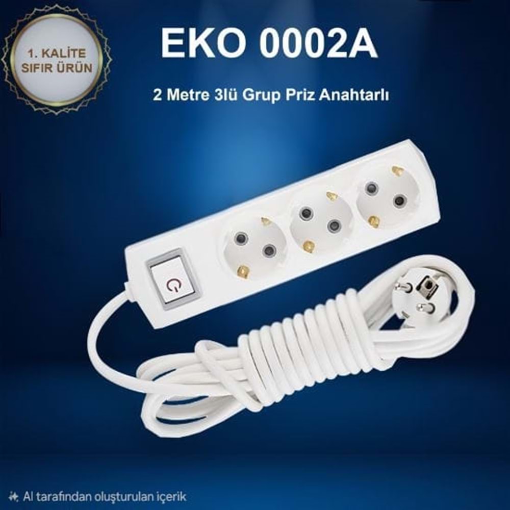 EKO 3LÜ GRUP PRİZ 2 METRE ANAHTARLI