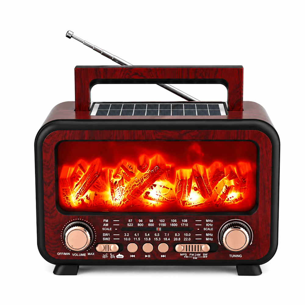 GLR_Tech FP-2393-S Solar Panelli Nostaljik Şömine Görünümlü Bluetooth Radyo Hoparlör