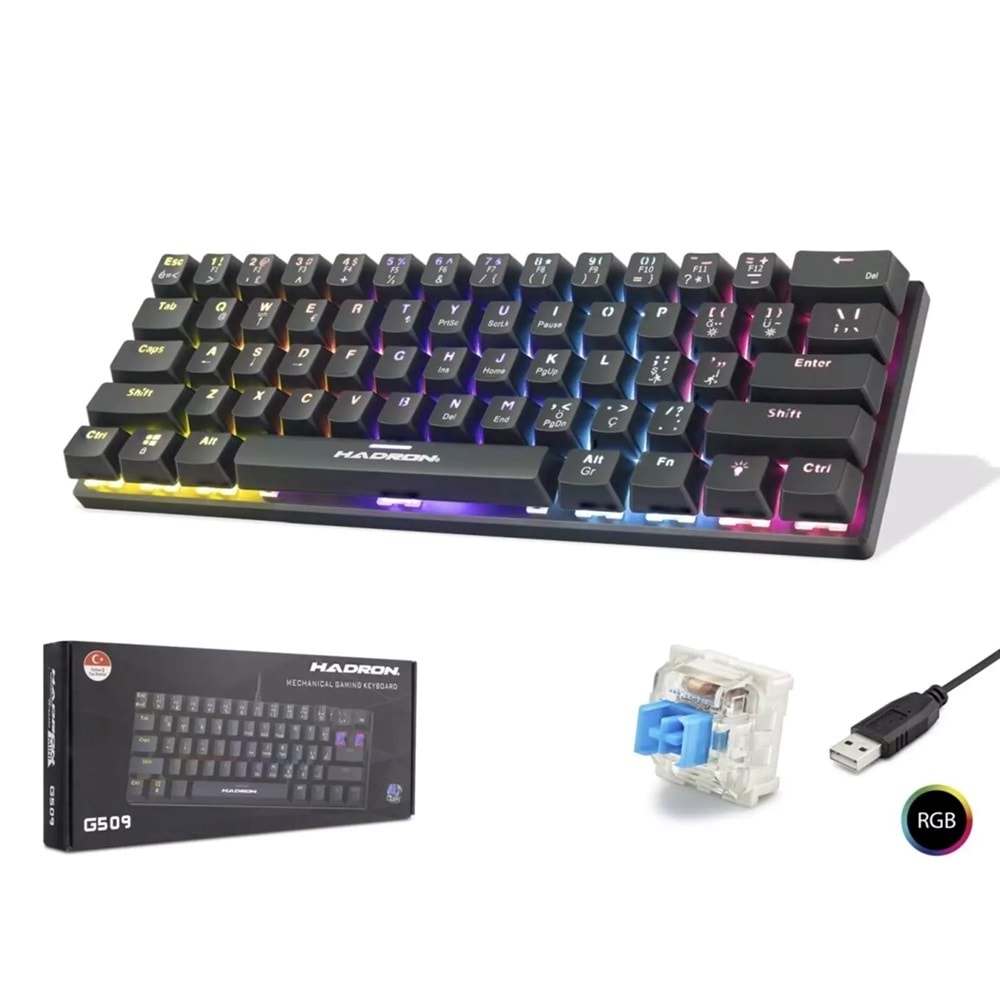 Hadron G509B Kablolu Oyuncu Mini Klavye Mekanik Blue Switch Rgb Q Siyah