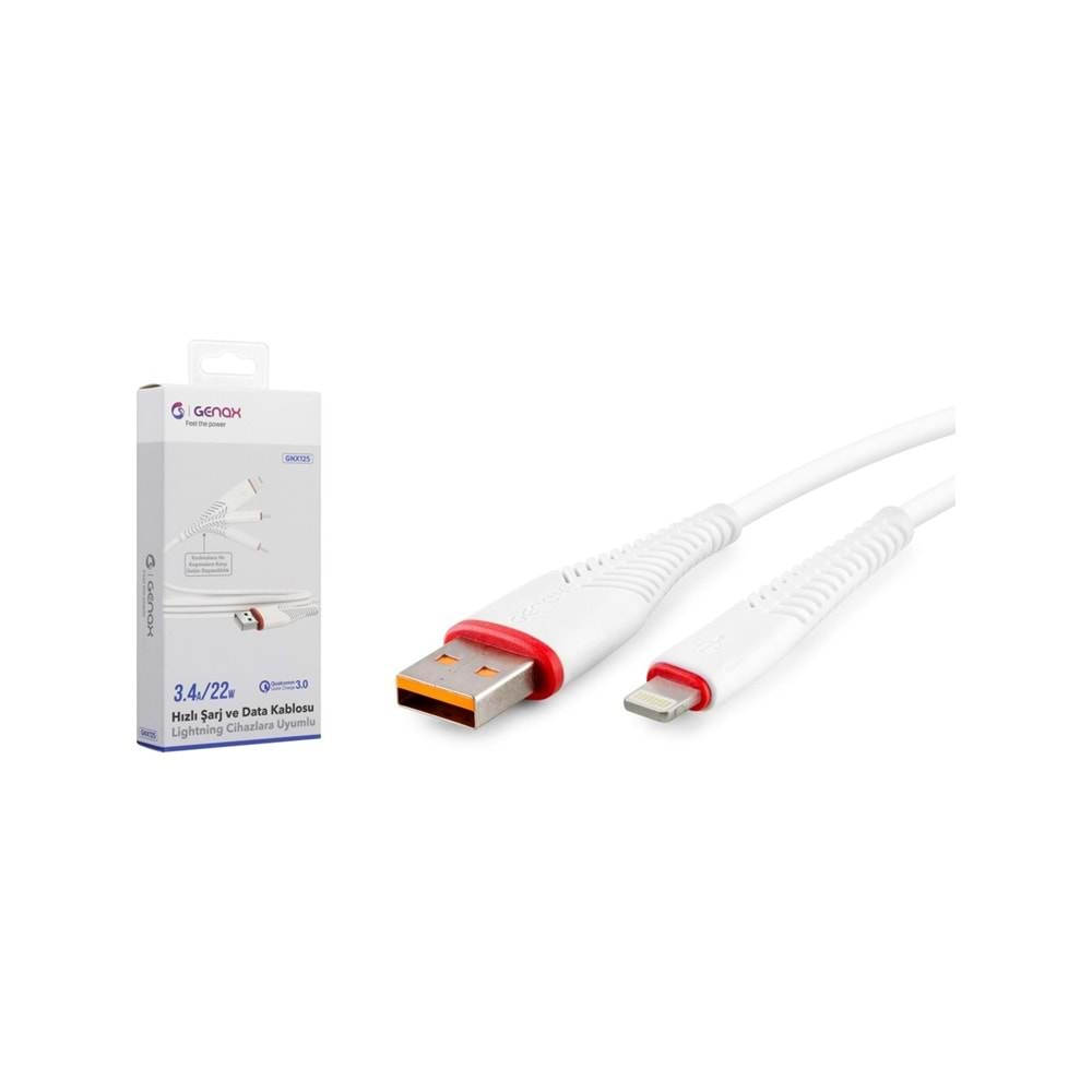 GENAX GNX125 LIGHNING TO USB BALIK KABLO 3.4A 22W 1M BEYAZ