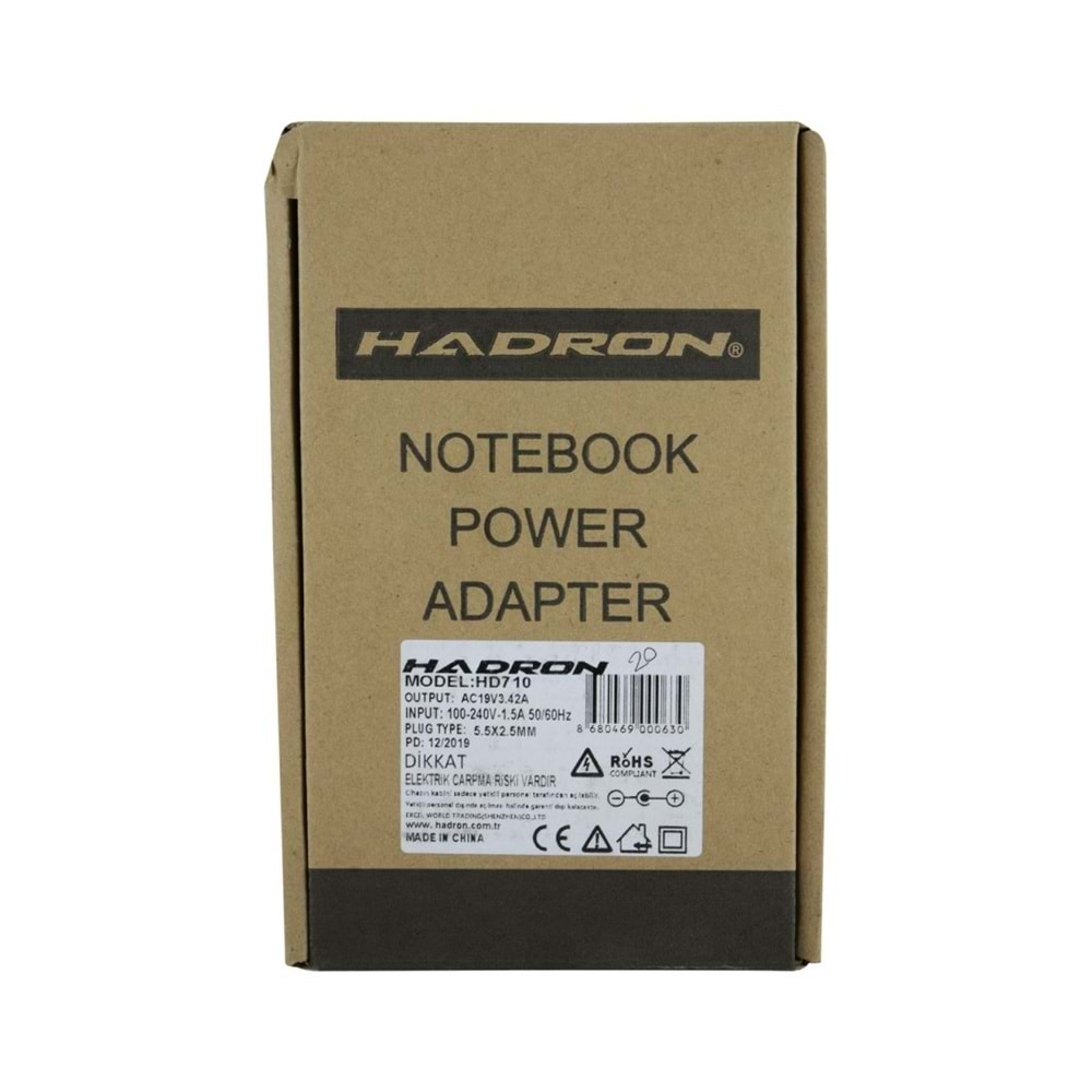 HADRON HD710 NOTEBOOK ADAPTÖR 19V 3.42A 5.5*2.5 TOSHIBA