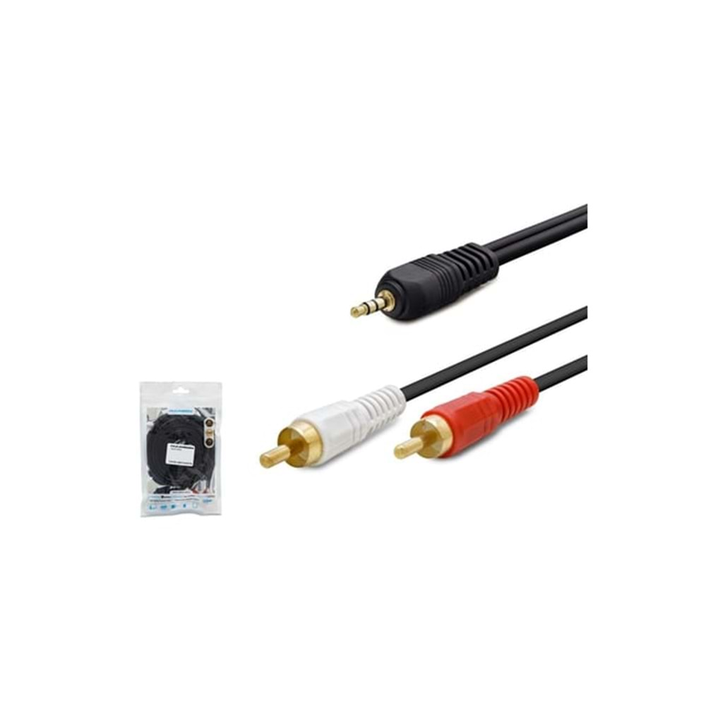 HADRON HDX1006 AUX3.5 (M) TO 2RCA (M) KABLO 2LINE GOLD 10M SİYAH