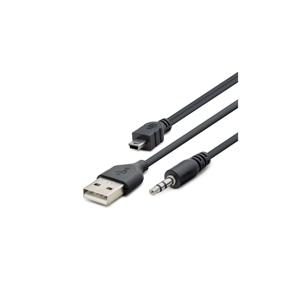 HADRON HDX1028 MINI USB V3/5PIN (M) TO USB/AUX3.5 (M) KABLO 50CM MEDYA PLAYER SİYAH