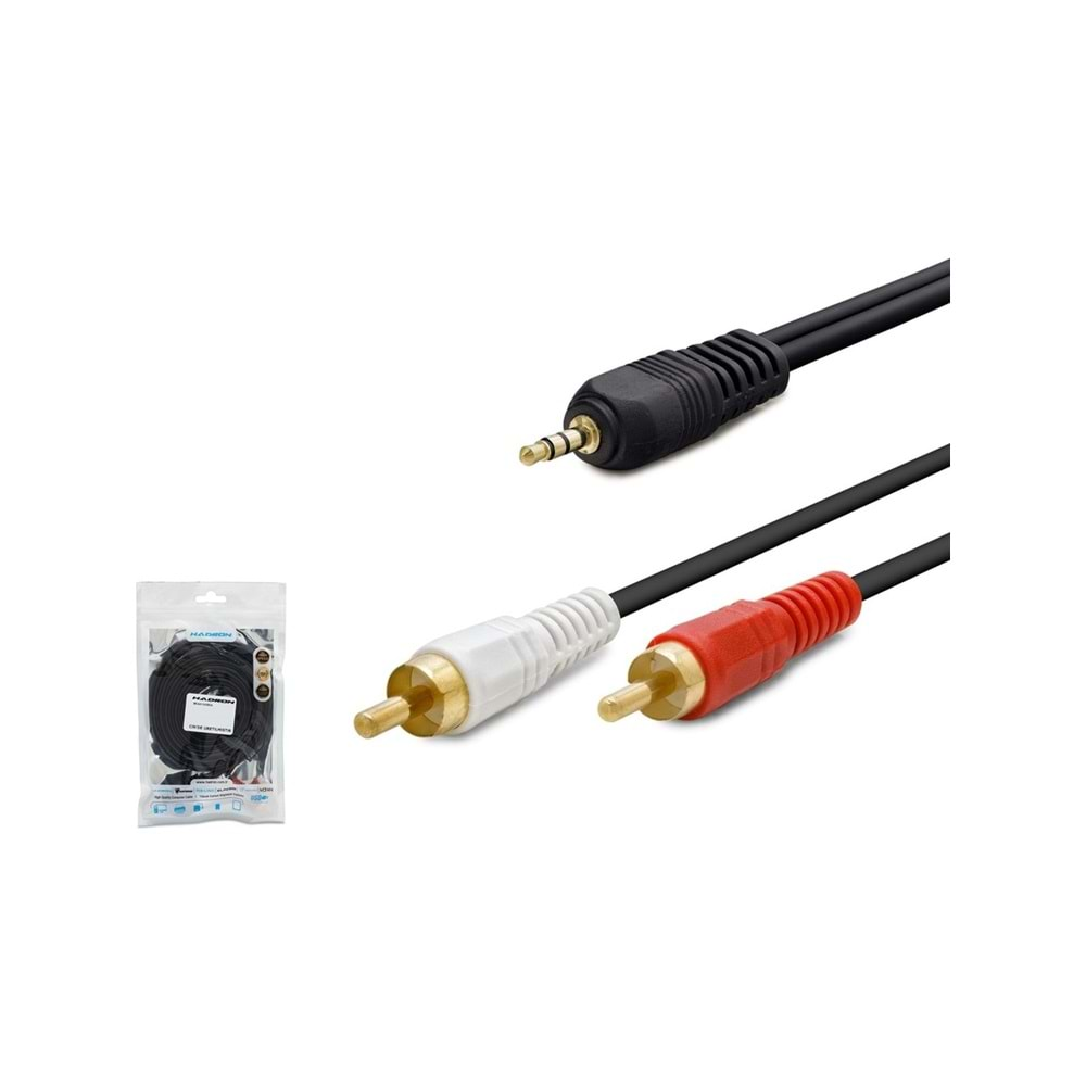 HADRON HDX1031 AUX3.5 (M) TO 2RCA (M) KABLO 2LINE GOLD 3M SİYAH