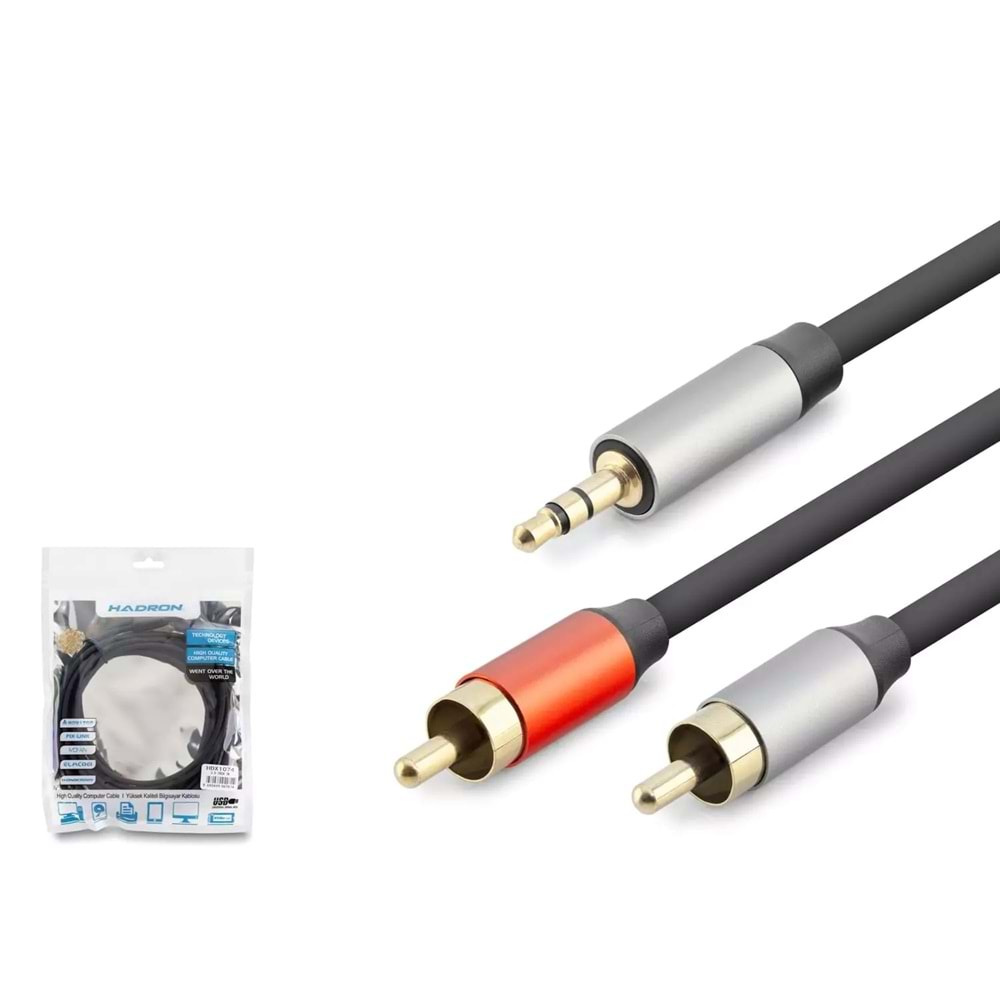 Hadron Hdx1074 3.5Mm To 2Rca Kablo 2Line Gold 3M Siyah