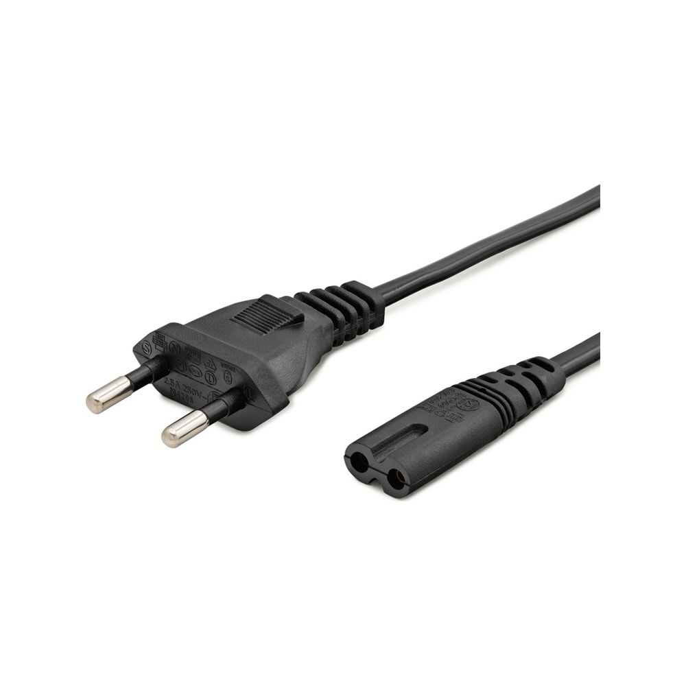 HADRON HDX5566 Teyp Güç Kablosu 2 Pin 1 mm 500W C7 Figure 8 1.5 m Siyah