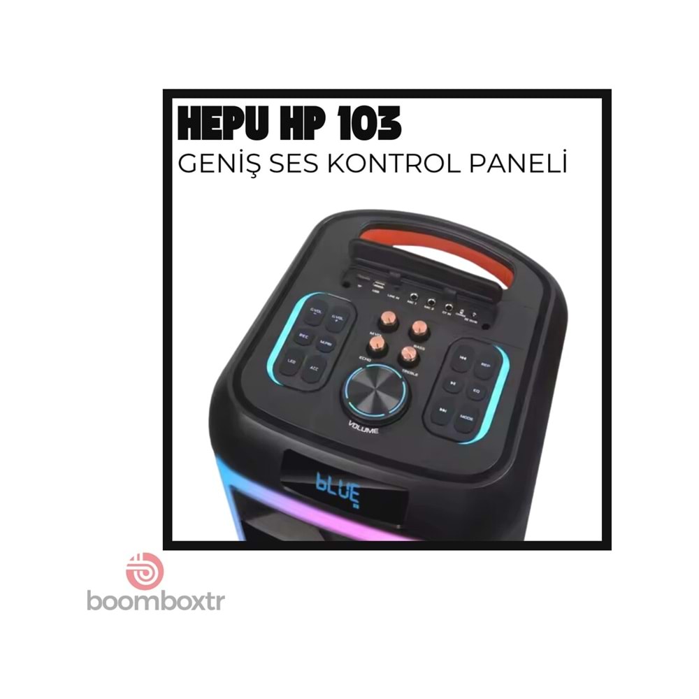 HEPU Hp 103 Büyük Boy Taşınabilir Şarjlı Bluetooth Parti Hoparlörü 80 W Rms 2*8 Inc Woofer