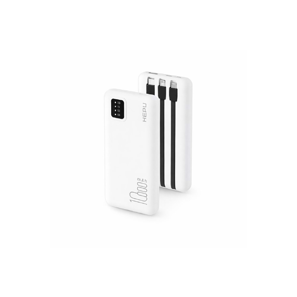 HEPU HP-240 Powerbank – 10.000 mAh, Dahili Çoklu Kablolu, Dijital Göstergeli