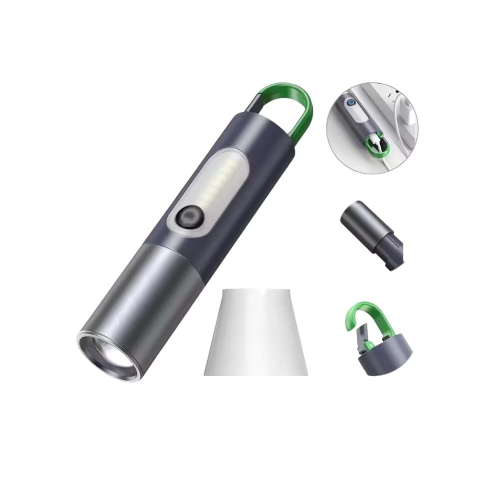 HEPU HP-836 Su Geçirmez Uzun Menzilli LED El Feneri – 5730 LED, 5V USB Şarjlı, Taşınabilir Askılı Tasarım