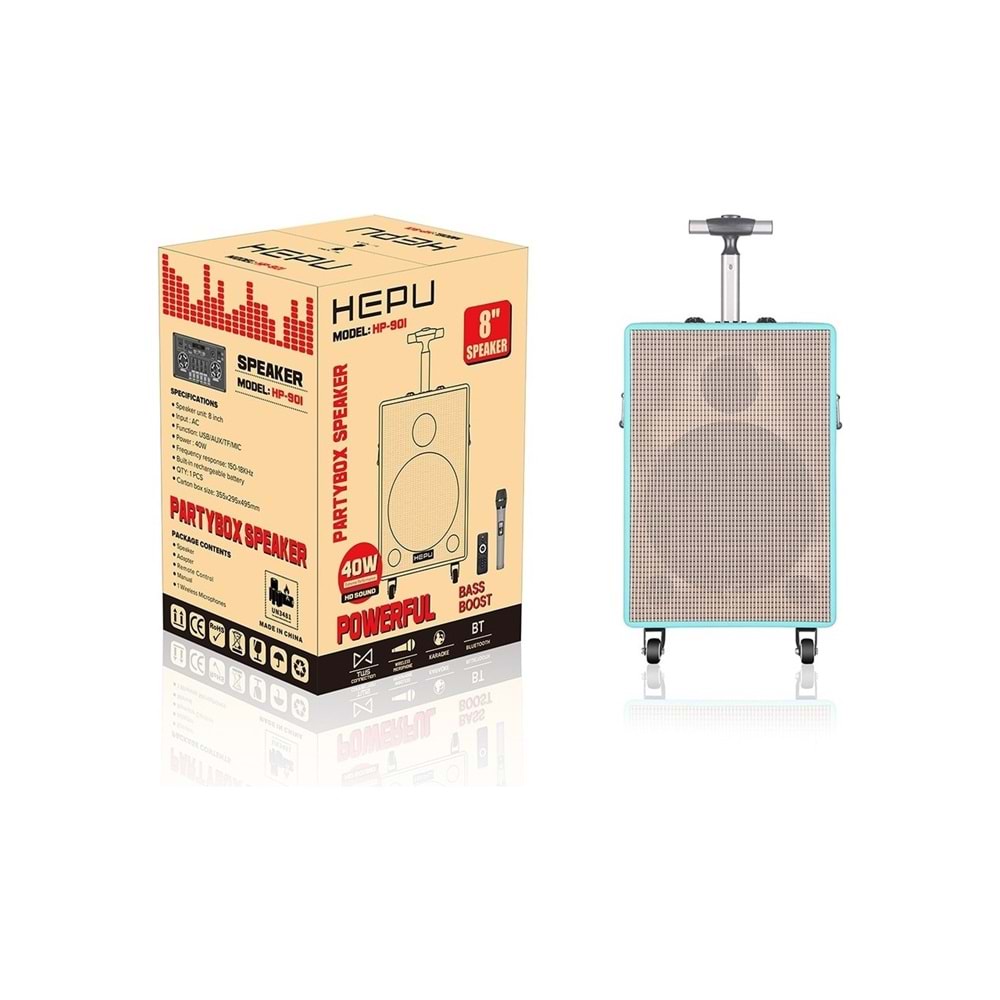 HEPU HEPU-901 Profesyonel Bluetooth Hoparlör Kablosuz 1 Ad Kablosuz Mikrofonlu 8'inc Subwoofer Ultrabass Hd
