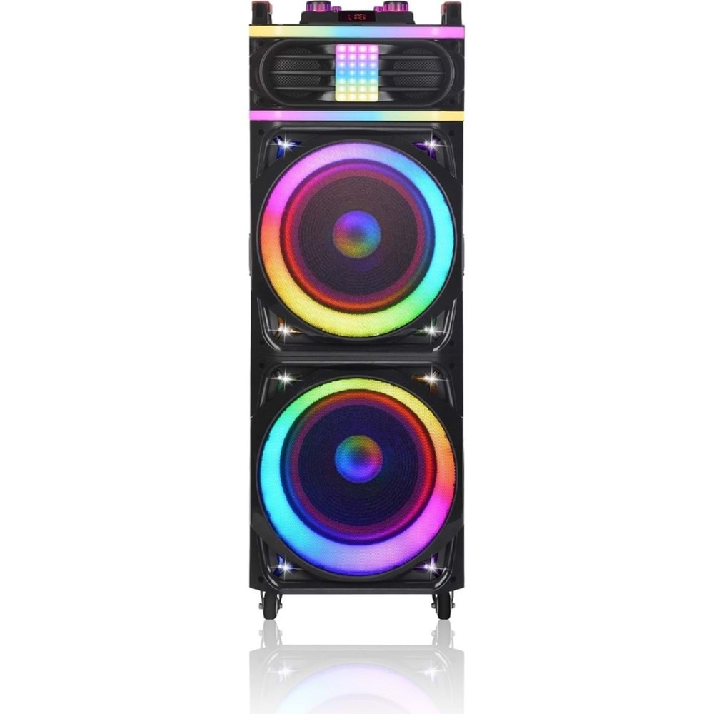 Hepu Hp 928 Taşınabilir Şarjlı Ahşap Bluetooth Parti Hoparlörü 100 w 12 inc*2 Subw Super Bass